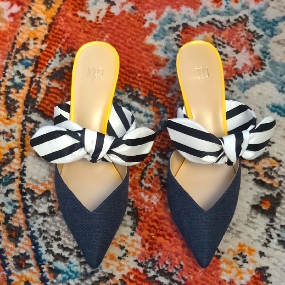 Cabi Blue and White Striped Women's Mules